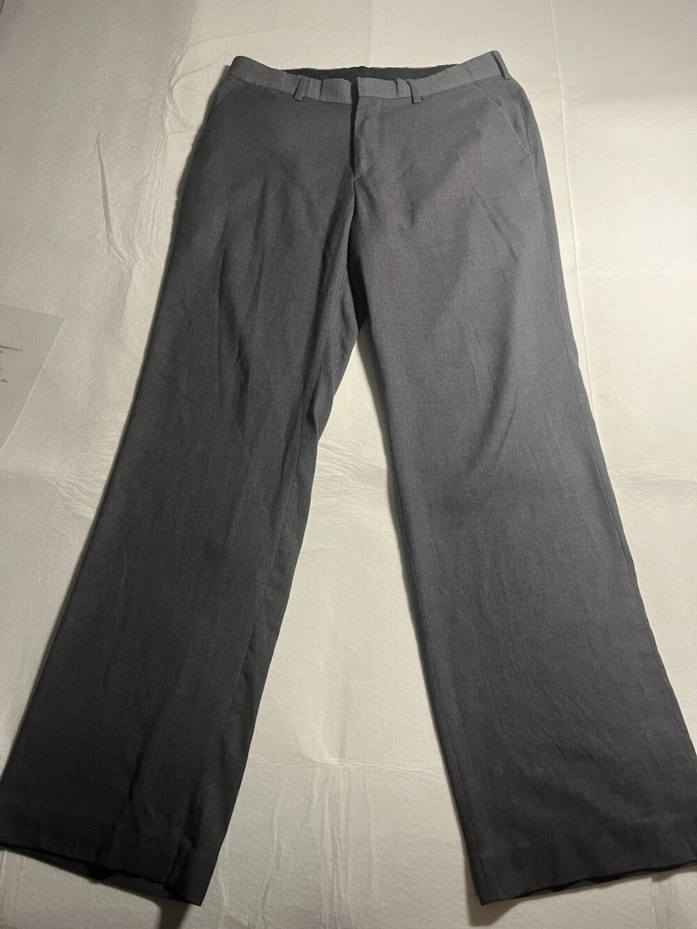 Apt. 9 Mens Dress Pants 32x32 Gray Herringbone Flat Front Straight Leg Career